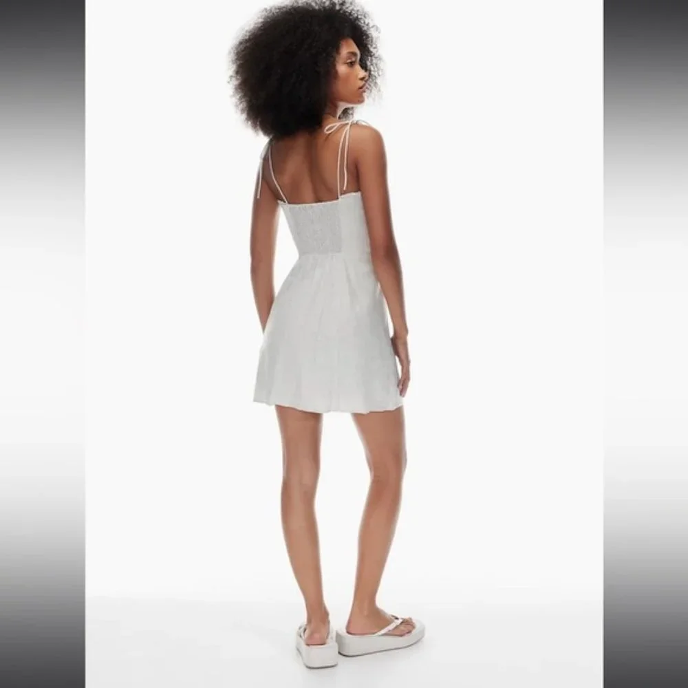 Aritzia Wilfred Green Sleeveless Self Tie Smock Mini Fable Dress Size 14 - Picture 3 of 9